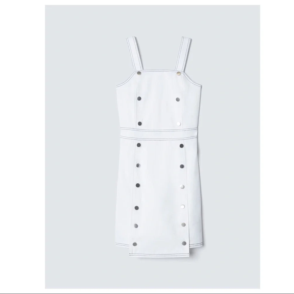 BLDWN WHITE BUTTON FRONT DENIM MINI DRESS - Picture 12 of 13